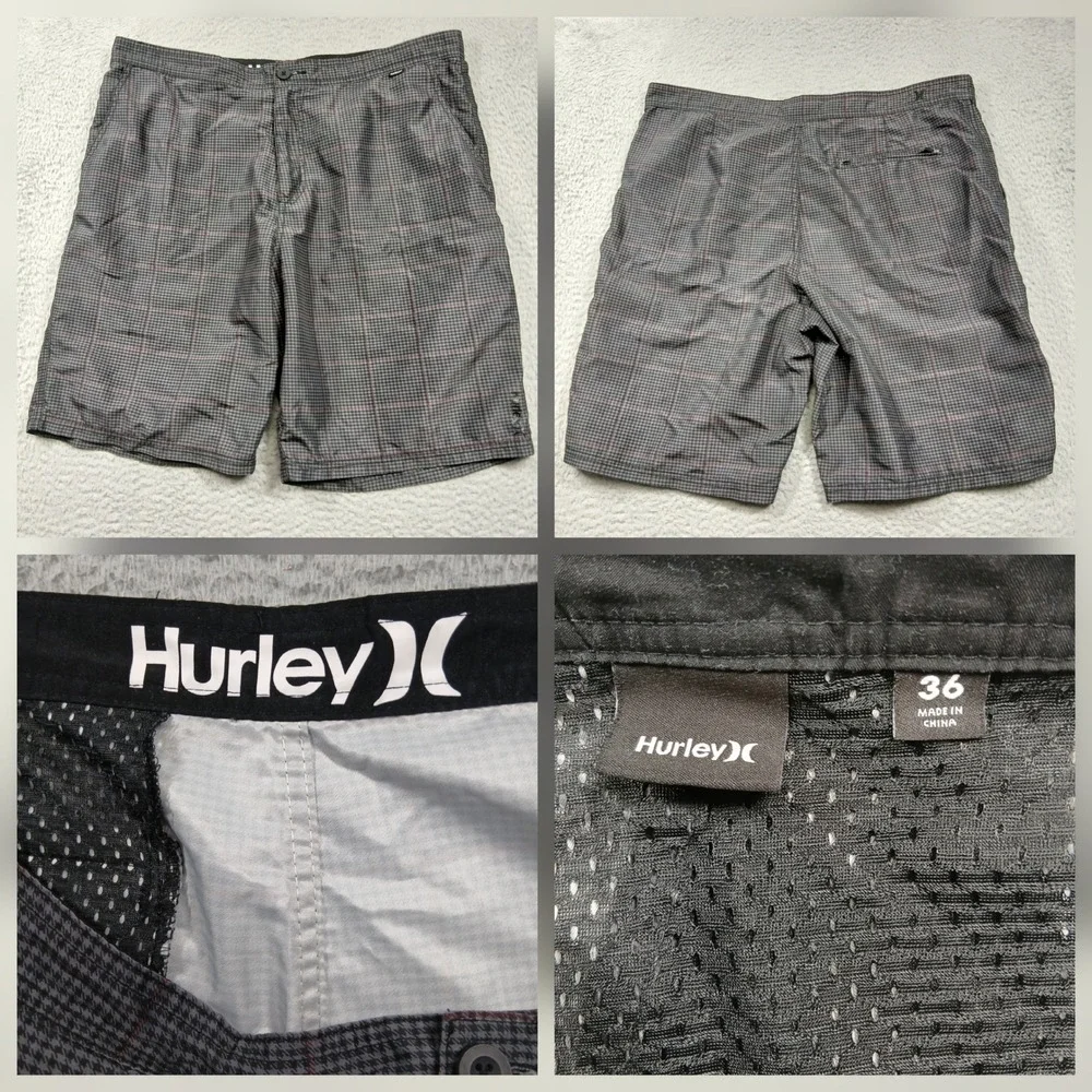 Hurley Walkshorts Men's‎ 36 Gray Plaid Casual Surf Shorts